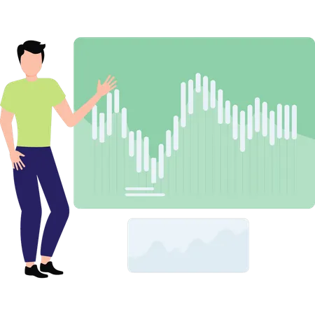 Boy showing trading graph  Illustration