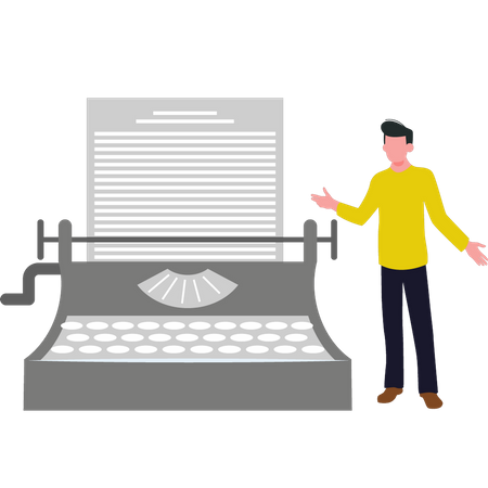 Boy showing typewriter  Illustration