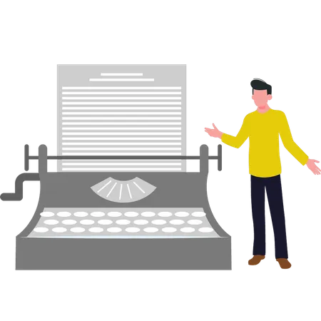 Boy showing typewriter  Illustration