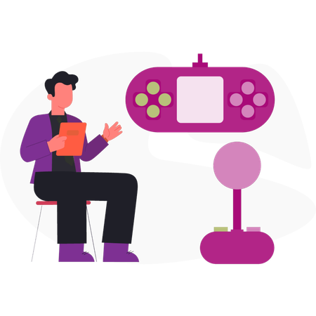 Boy  showing video game  Illustration