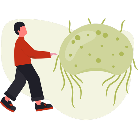 Boy showing virus bacteria  Illustration