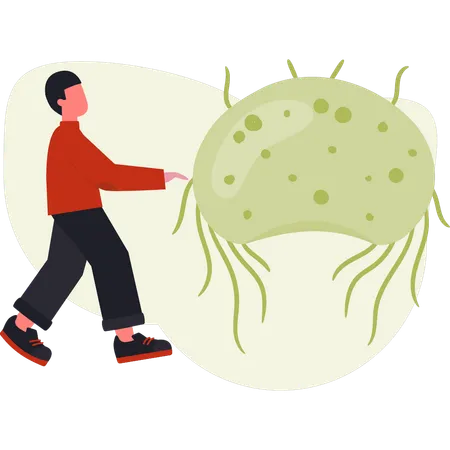 Boy showing virus bacteria  Illustration