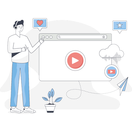 Boy  showing web browsing music  Illustration
