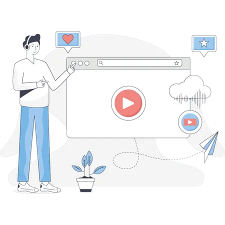 Boy  showing web browsing music  Illustration