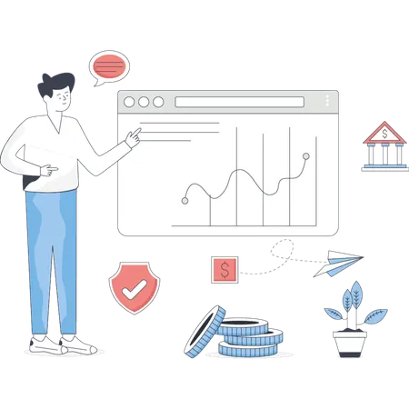Boy showing web chart  Illustration