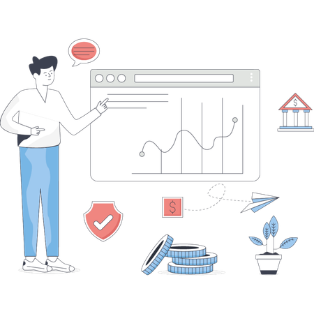 Boy showing web chart  Illustration
