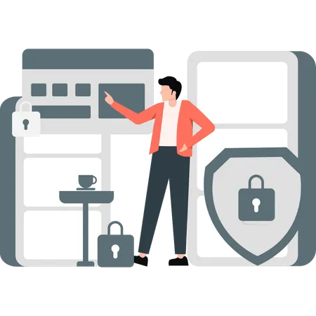 Boy showing webpage security  Illustration