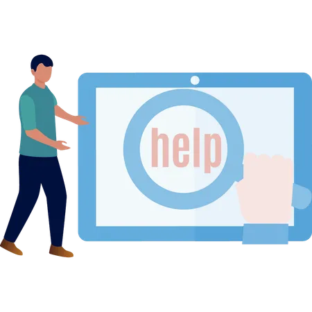 Boy showing website help sign  Illustration