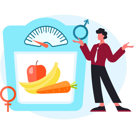 Boy  showing weight scale  Illustration