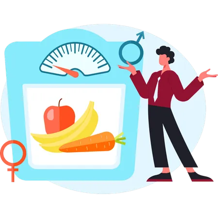 Boy  showing weight scale  Illustration