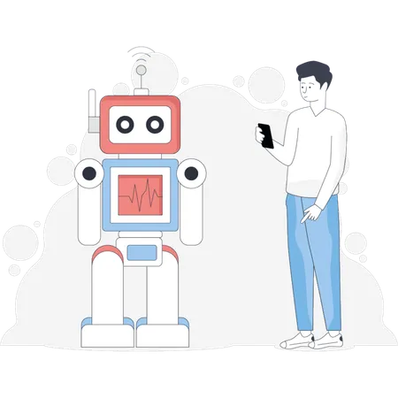 Boy showing wireless robot  Illustration