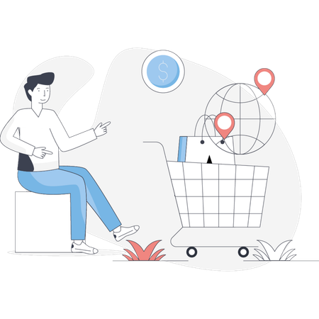 Boy  showing worldwide shopping  Illustration