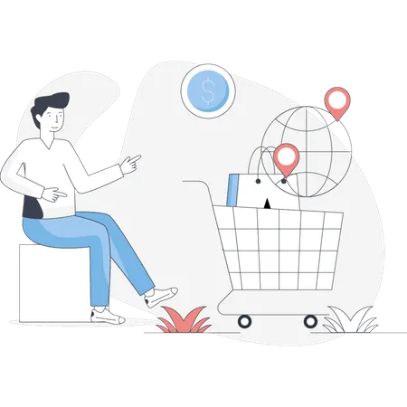 Boy  showing worldwide shopping  Illustration