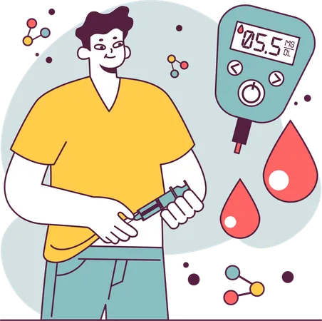 Boy shows glucometer  Illustration