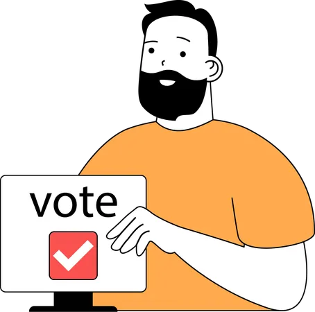 Boy shows his online vote given  Illustration