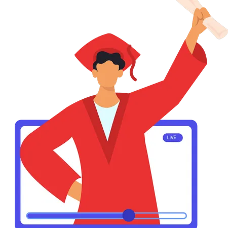A Boy Shows Off His Diploma In A Live Video Illustration