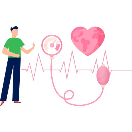 Boy shows the normal pulses from stethoscope  Illustration