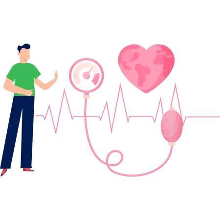 Boy shows the normal pulses from stethoscope  Illustration