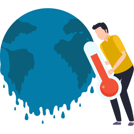 Boy shows the temperature of the earth  Illustration