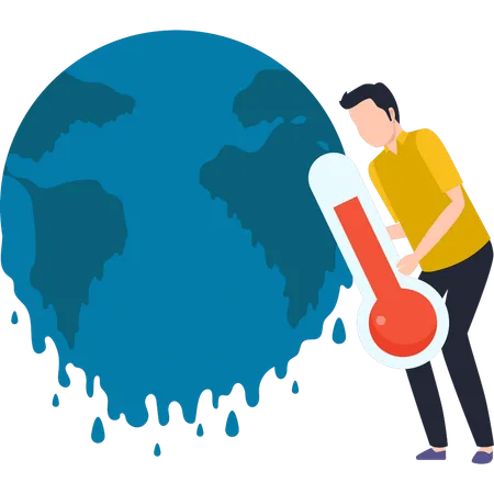 A Boy Shows The Temperature Of The Earth Illustration