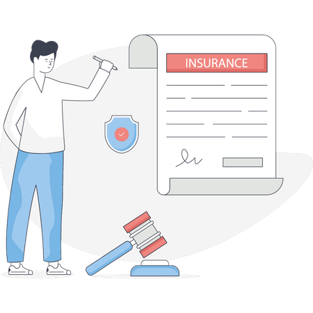 Boy signing insurance policy paper  Illustration