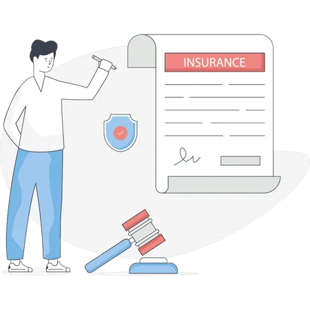 Boy signing insurance policy paper  Illustration