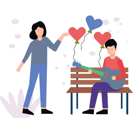 A Couple Is Sitting On A Bench In A Park Illustration