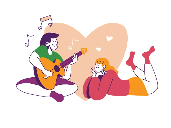 Boy singing for girl  Illustration