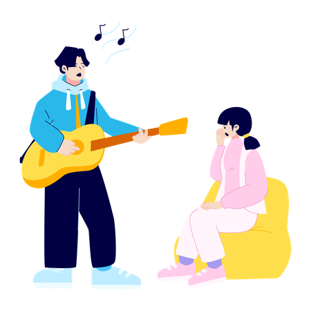 Boy singing for girl  Illustration