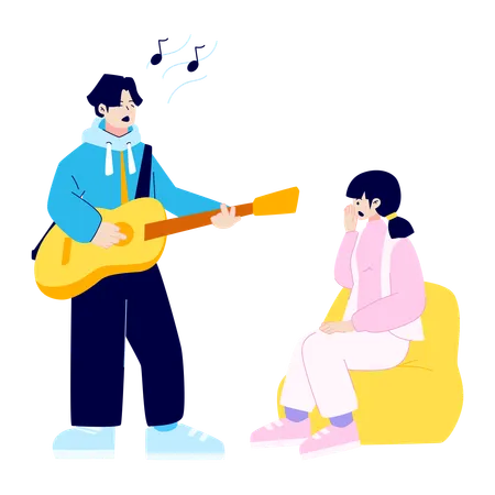 Boy singing for girl  Illustration