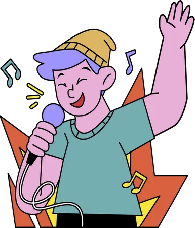 Boy Singing Karaoke Song  Illustration