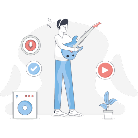 Boy  singing rock music  Illustration