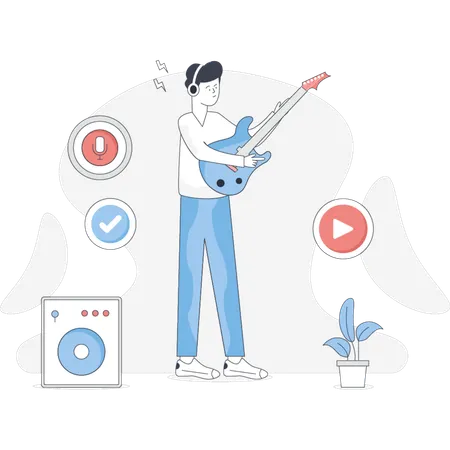 Boy  singing rock music  Illustration