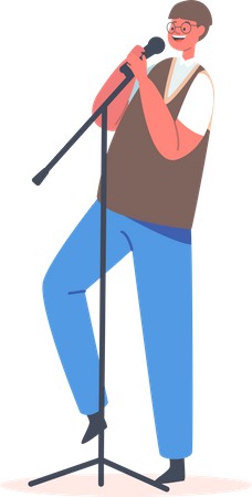 Boy singing song in mircophone Illustration