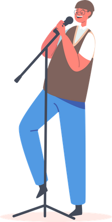 Boy singing song in mircophone  Illustration