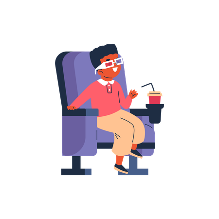 Boy sits in a chair in 3d glasses  Illustration