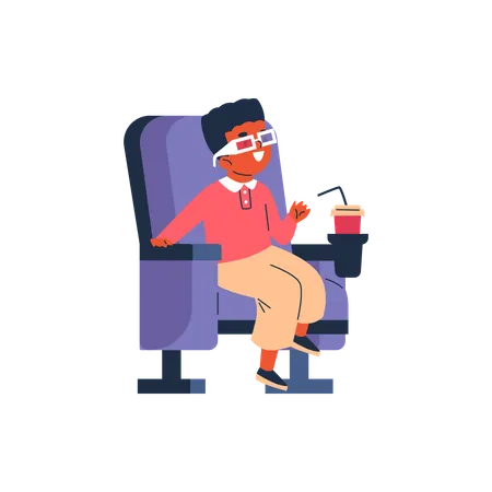 Boy sits in a chair in 3d glasses  Illustration