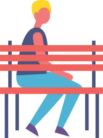 Boy Sitting Alone on Bench in Park Illustration