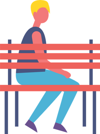 Boy Sitting Alone on Bench in Park  Illustration