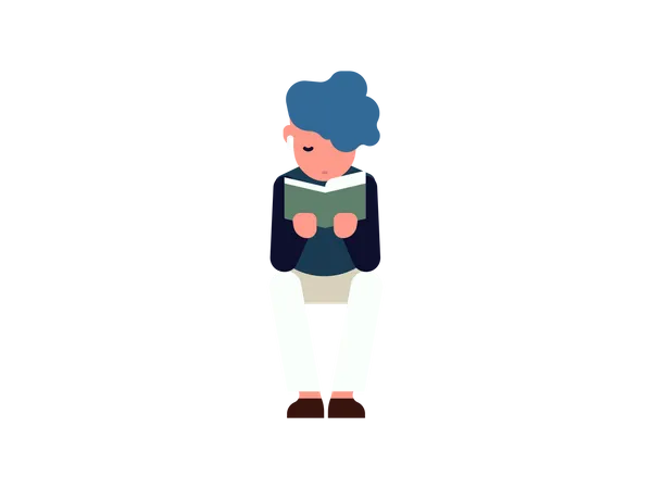 Boy sitting and reading book Illustration