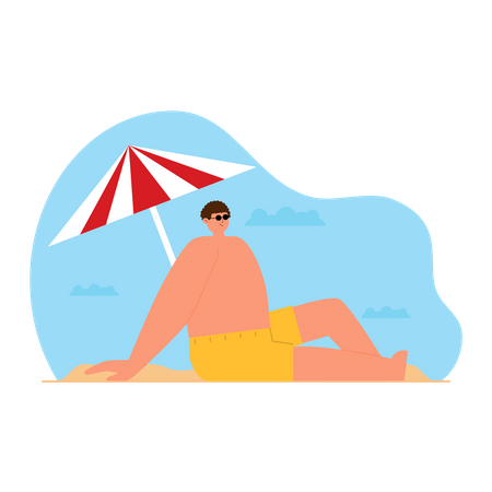 Boy sitting at beach  Illustration