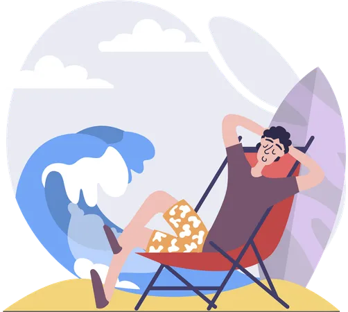 Boy sitting at beach enjoying ocean waves  Illustration