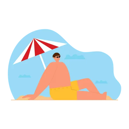 Boy sitting at beach  Illustration