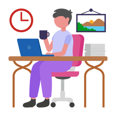 Boy sitting at Minimalist Desk  Illustration