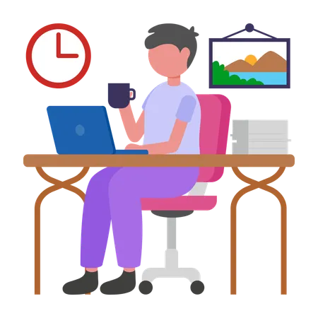 Boy sitting at Minimalist Desk  Illustration