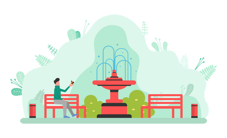 Boy sitting at park bench  Illustration