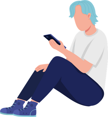 Boy sitting down and using smartphone Illustration