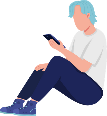 Boy sitting down and using smartphone  Illustration