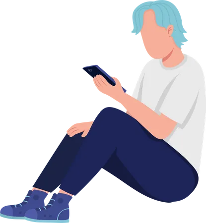 Boy sitting down and using smartphone  Illustration