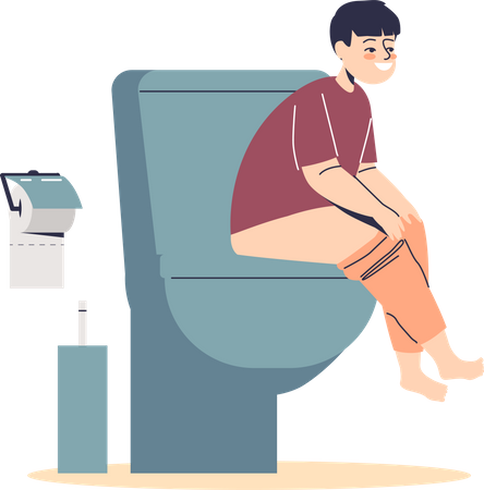 Boy sitting in toilet Illustration